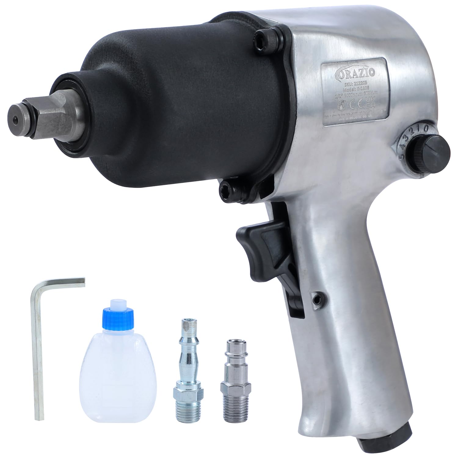 ORAZIO Air Impact Wrench 1/2" Twin Hammer 600Nm Max Torque Garage Car Truck Wheel Tyre Bolts Removal Installation Pneumatic Tool (Budget)