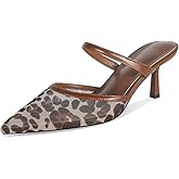 Wnshonzy Mesh Kitten Heels Mules for Women Pointed Closed Toe Dressy Sexy Strappy Slip on Stiletto Low Heel Comfort Pumps Shoes