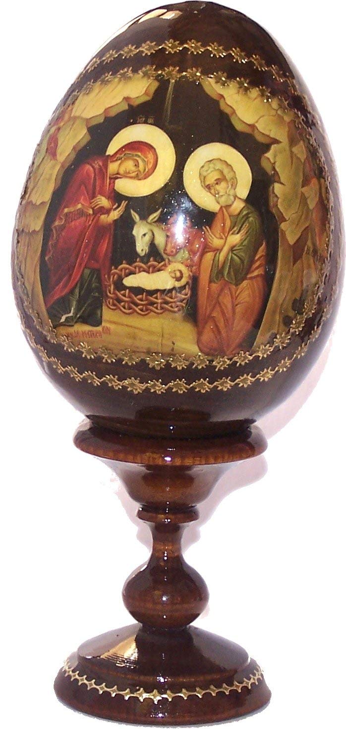 Holy Land Market Nativity of Our Lord Icon with Sheets of Gold (Lithography) Written on Egg - Made i