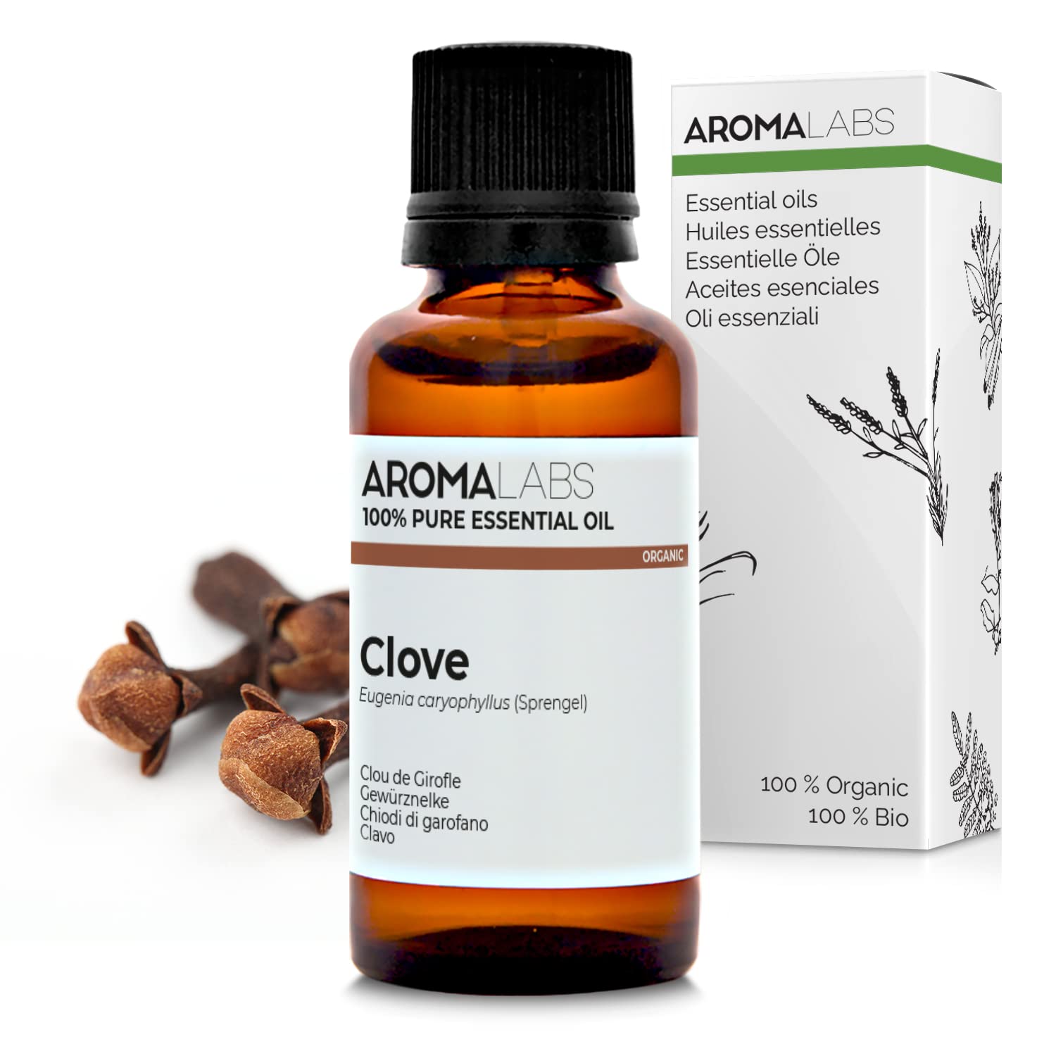 BIO - Clove Essential Oil - 30mL - 100% Pure, Natural, Chemotyped and AB Certified - AROMA LABS (French Brand)