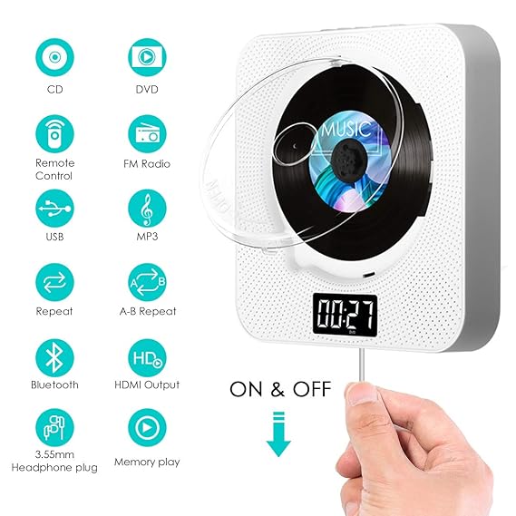 bluetooth DVD CD Player, SAWAKE tragbar DVD Spieler an der Wand montierbaren mit HDMI / Fernbedienung / Timing-Funktion / FM-