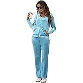 Marvmys Velour Tracksuit Womens 2 Piece Outfits Velvet Sweatsuit Jogging Suit Full Zip Up Hoodie and Sweatpants Set