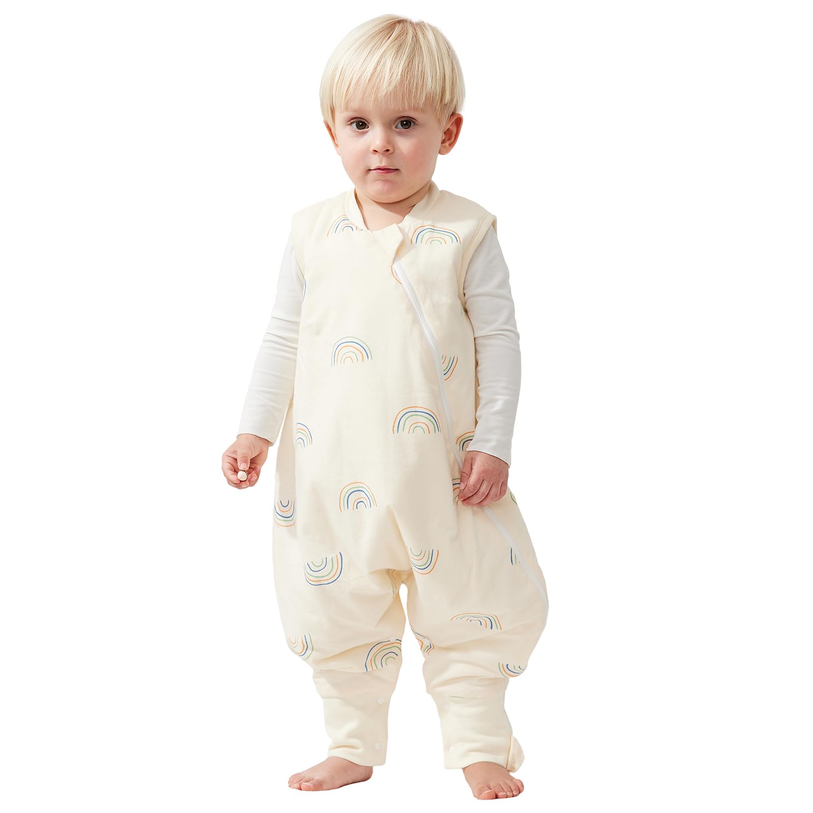 Duomiaomiao Sleeping Bag with Legs, 100% Cotton 1.5 Tog Baby Sleep Bag Toddler Sleeping Sack with Feet for 3-4 Years Boys Girls, Rainbow