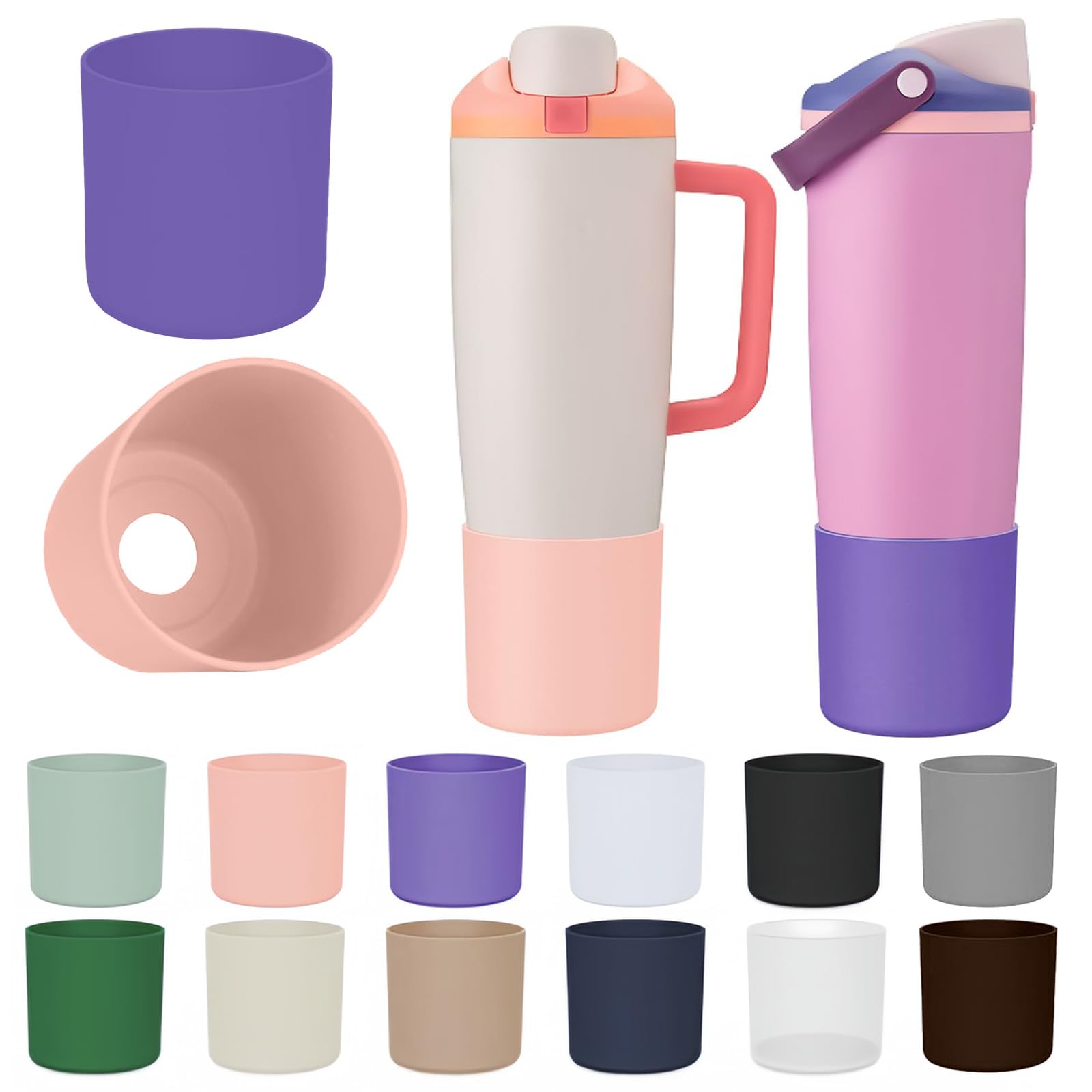 Photo 1 of 2-Pack Extended Height Silicone Boot for Owala 30oz & 40oz FreeSip Sway, Full Coverage Protective Sleeve with Non-Slip Base, Compatible with Tumblers and Water Bottles(Pink+Purple)