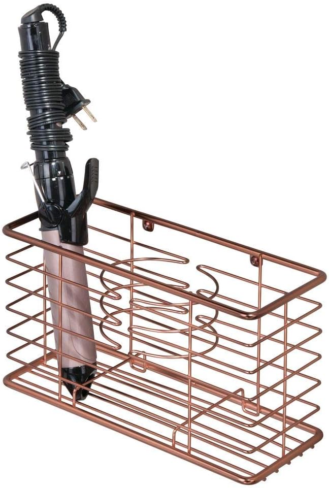 mDesign Bathroom Wall Mount Hair Care & Styling Tool Organizer Storage Basket for Hair Dryer, Flat Iron, Curling Wand, Hair Straighteners, Brushes - Durable Steel Wire in Venetian Bronze Finish: Home & Kitchen