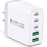 50W USB C Wall Charger Block, 1Pack 5-Port C Charger Fast Charging Block Dual PD&QC 3.0 Wall Multiport Type C Charging Cube B