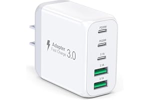 50W USB C Wall Charger Block, 1Pack 5-Port C Charger Fast Charging Block Dual PD&QC 3.0 Wall Multiport Type C Charging Cube B