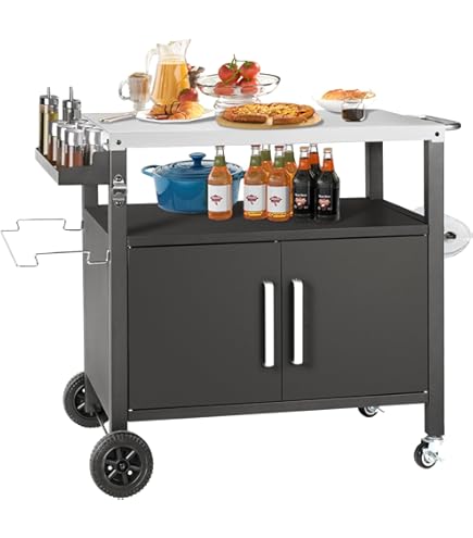 Barbacoa Acero Inoxidable Mesa Con Carrito De Barbacoa, Mesa Con