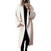 Hooever Women's Winter Double Breasted Wool Coat Drop Shoulder Long Sleeve Notch Lapel Long Trench Coat