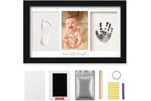 PUDEKO Baby Hand and Footprint Kit Keepsake Nursery Decor Picture Frame for New Mom Baby Boys Girls Shower Gifts Personalized Inkless & Clay Handprint Newborn Essentials Must Haves (Black)