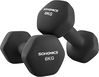 SONGMICS Set of 2 Dumbbells 6 kg Neoprene Hex Non-Rolling Ink Black SYL160B01