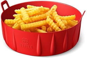 WAVELU Air Fryer Silicone Pot Liner | EXTRA STRONG | Food Safe Air fryers Oven Accessories | Replacement of Flammable Parchment Paper | No More Harsh Cleaning Basket After Using Airfryer (5.3QT & up)