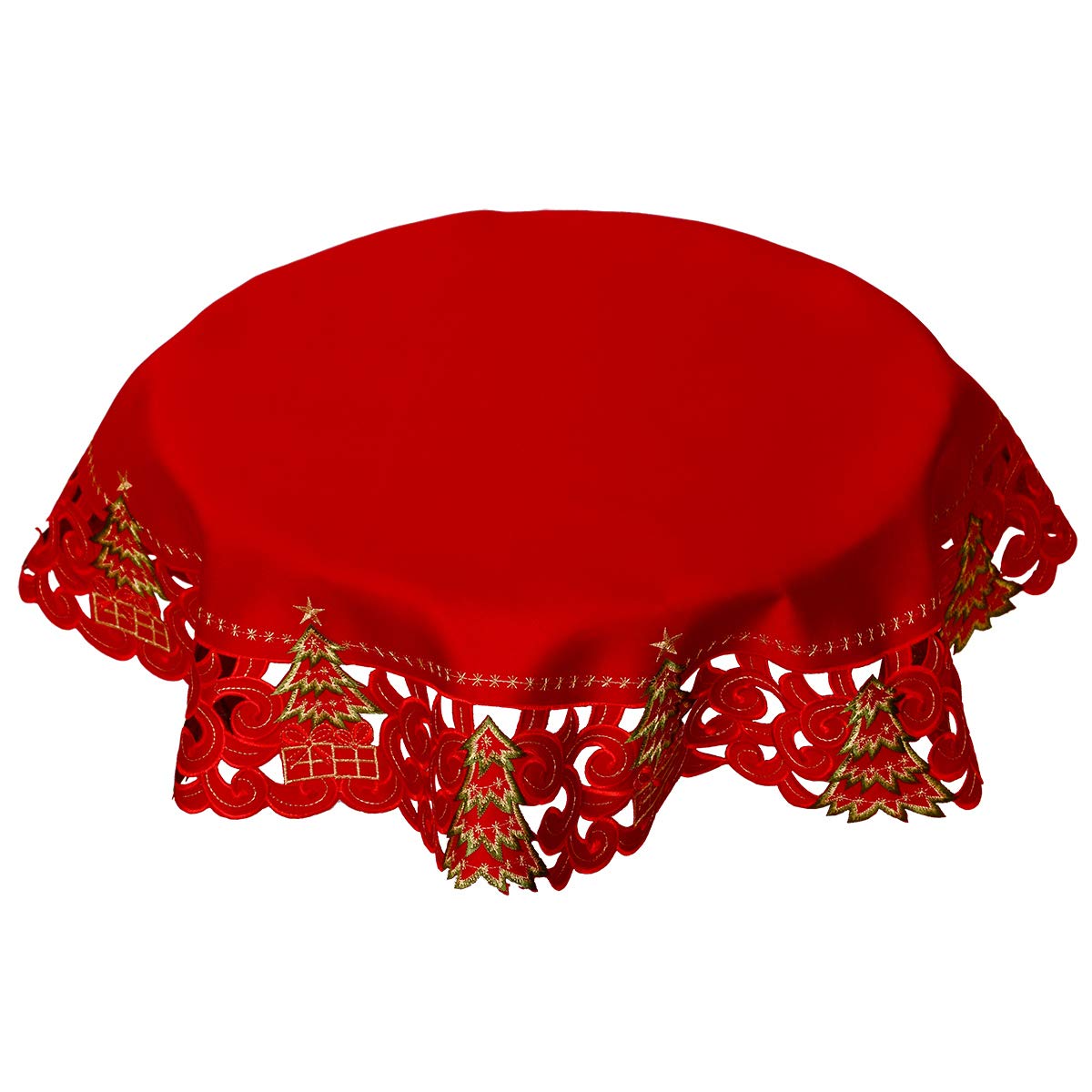 Grelucgo Small Embroidered Christmas Holiday Holly Tree Tablecloth for Coffee Table or Nightstand (33 Inches Round Tablecloth)