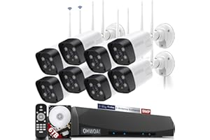 OHWOAI 《𝗗𝘂𝗮𝗹 𝗔𝗻𝘁𝗲𝗻𝗻𝗮𝘀 & 𝟮-𝗪𝗮𝘆 𝗔𝘂𝗱𝗶𝗼》5.0MP Wireless Security Camera System Outdoor with Night Vision,Wireless Home Wi-Fi Video Surveillance 10 channel NVR Kit with 6TB HDD for 24/7 Record