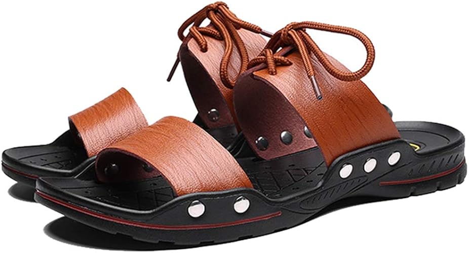 Amazon Urnice サンダル メンズ 革 軽量 スリッパ 黒 白 茶色 皮のサンダル 滑り止め サンダル 通気 コンフォートサンダル Urnice ファッションサンダル