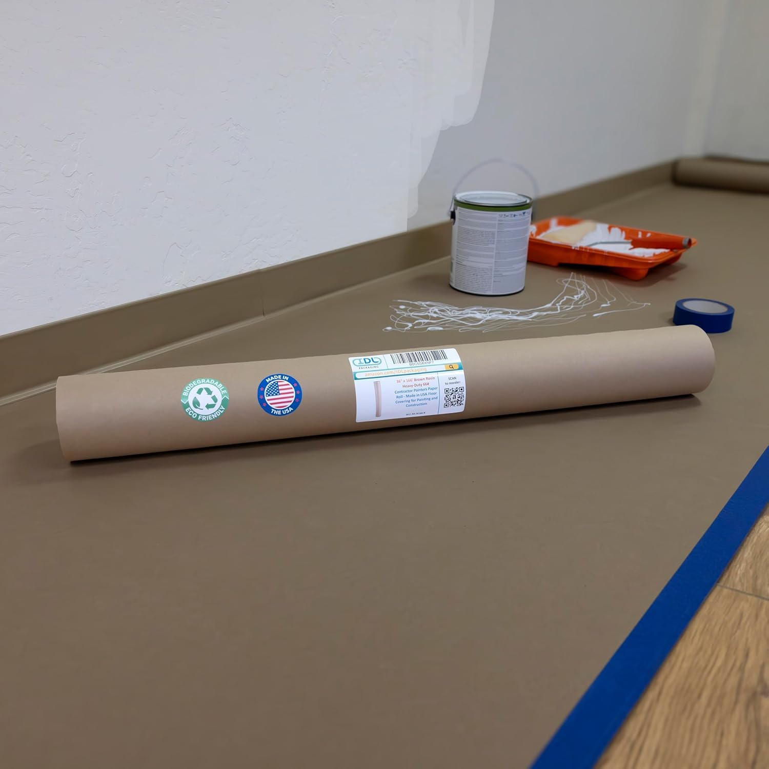 Photo 1 of *****MISSING ONE****IDL Packaging Brown Rosin Masking Paper 36" x 1992" (166 feet), 4-Pack (1992 Sq.Ft) – Thick Floor Covering (66 lb Thickness) - USA-Made Masking Paper for Painting and Construction, Surface Protection
