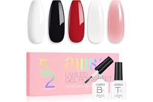AILLSA Nude Gel Nail Polish Set Red Jelly Pink Milky White Black Gel Polish with Base and Top Coat, Classic Popular Color All Season Soak Off UV LED Manicure Art Salon DIY at Home 7Pcs 8ML