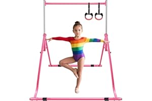 GYUEM Gymnastics Bar for Kids, Adjustable Height Gymnastic Horizontal Bars, Children Folding Training Kip Bar for Home, Junior Gymnastics Equipment for Indoor/Outdoor Training