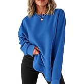 Fisoew Womens Crewneck Sweatshirts Casual Long Sleeve Side Split Hihg Low Curved Hem Shirts Loose Fall Tunic Tops