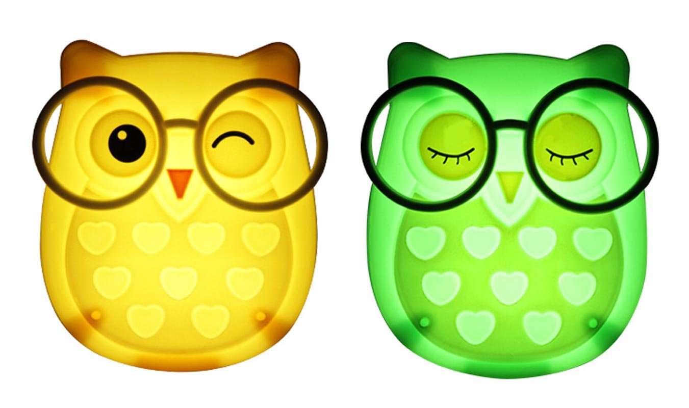 Photo 1 of 2 PCS Owl LED Plug in Night Light for Kids- Wall Lamp Take Good Care Children Sleep Light Sensor Auto Controlled Nightlights for Baby Nursing (Yellow+Green)