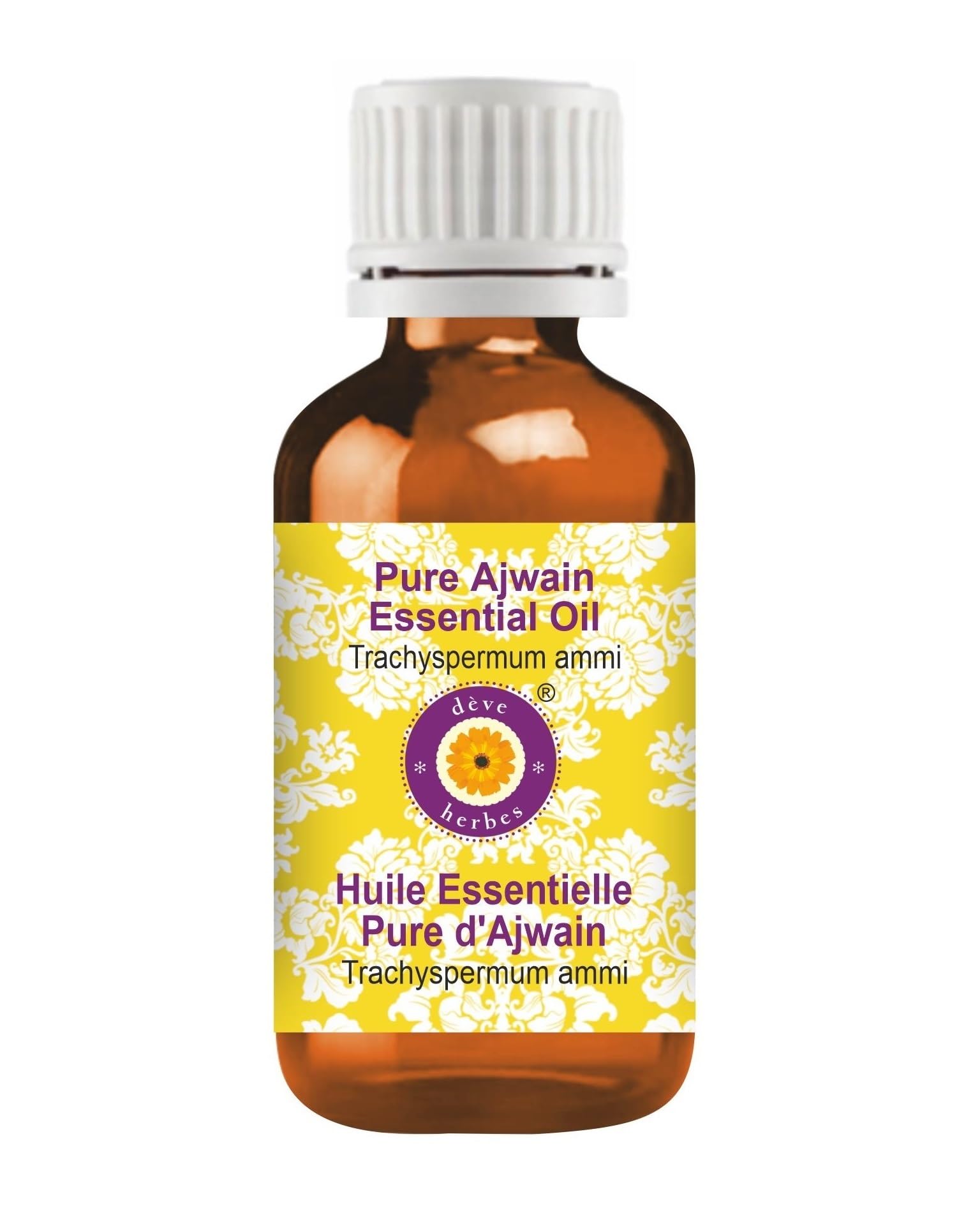 Deve Herbes Pure Ajwain Essential Oil (Trachyspermum ammi) Non-Sticky | Non-Greasy | Strong Herbal Aroma | for Aromatherapy, Massage & DIY Use 30ml