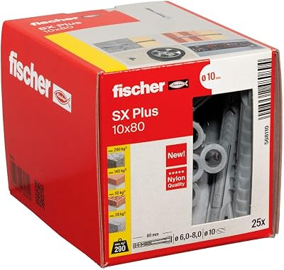 fischer 568110 SX Plus Expansion Wall Plug 10mm x 80mm Pack 25