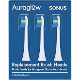 AURAGLOW Sonus Electric Toothbrush Replacement Brush Heads with Cover Cap, 3 Count, White