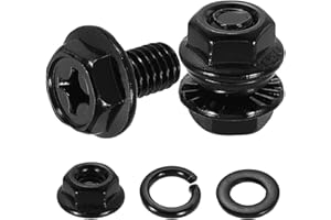 uxcell M6 x 10mm Phillips Flanged Hex Head Bolts, 10Pcs 304 Stainless Steel Flange Hexagon Screws with Nuts, Flat & Lock Wash