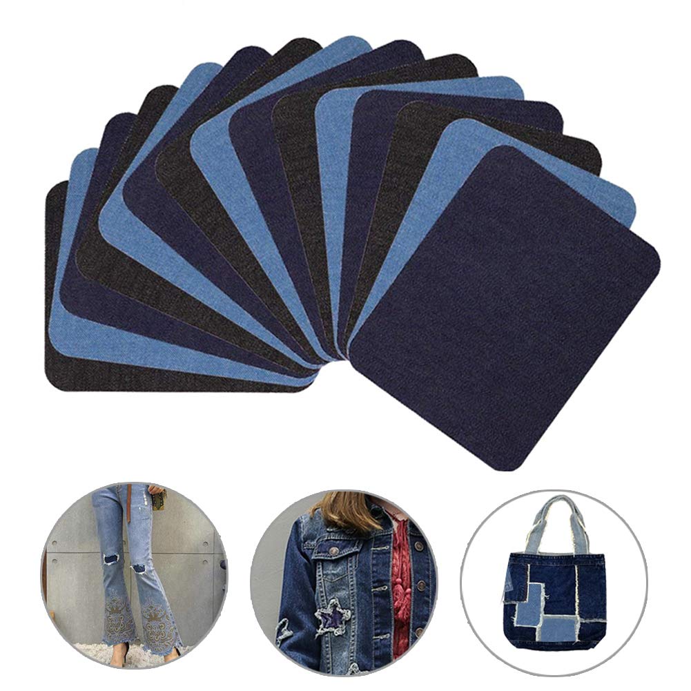 18 Pcs Iron On Denim Patches,No-Sew Shades Patches,Iron-on Repair Patches Kit for Clothing Jeans, 3 Colors (4.9 x 3.7 inch)