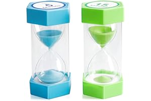 Sand Timer,XINBAOHONG Hourglass Sand Timer 5 Minutes 15 Minutes Timer Clock for Kids Games Classroom Home Office Kitchen Use (Pack of 2) (6.3''X 3.2'', 5 Min(Blue) and 15 Min(Green))