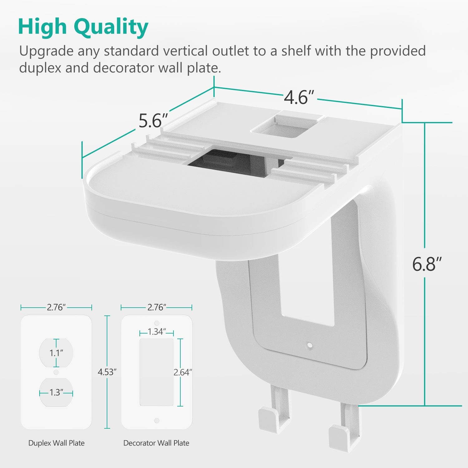 WALI Wall Bathroom Shelf Standard Vertical Duplex GFCI Décor Outlet Charging for Cell Phone, Dot, Google Home, Speaker up to 20lbs with Cable Management and Detachable Hooks (OSH001-W), White: Home & Kitchen