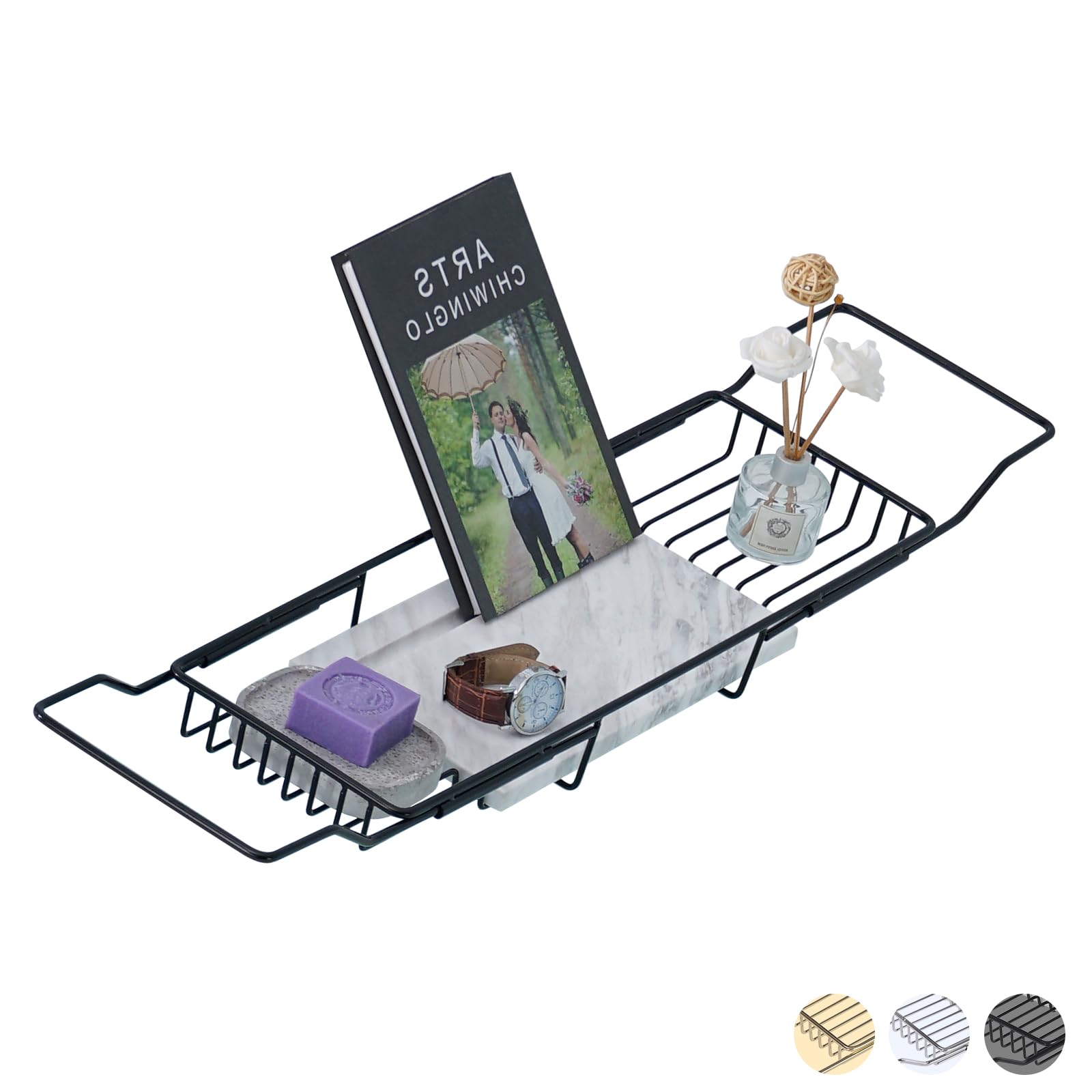 Photo 1 of *USED*
MARBBNEST Bathtub Tray Caddy for Luxury Bath Expandable Extra Wide Bath Tub Tray with Natural Marble Tray and Mobile/Tablet Stand, Ideal for Home Spa Lovers(Black + Jazz White)