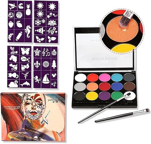 Face Painting Kit - 15 Water Based Face Paint Colors,2 Brushes,4 ...