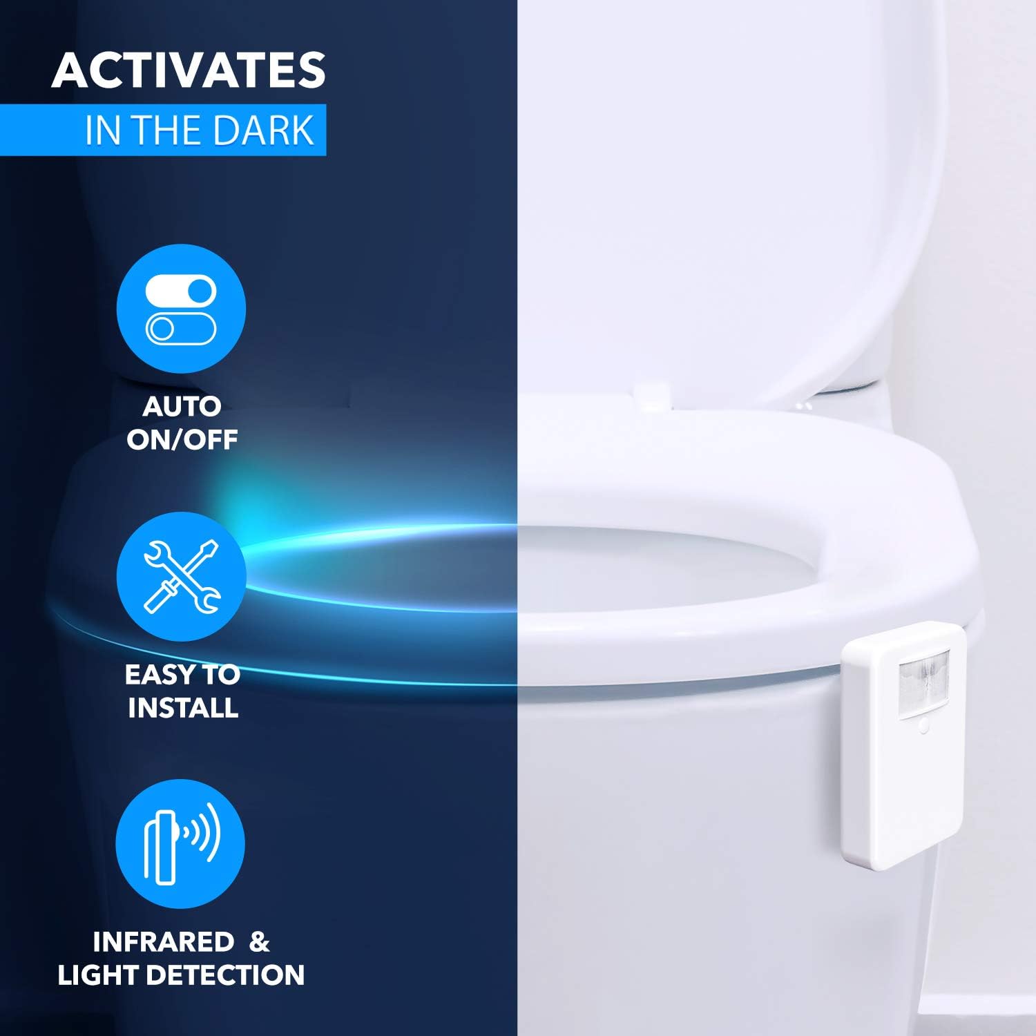 LumiLux Toilet Light Motion Detection - Advanced 16-Color LED Toilet Bowl Light, Internal Memory, Light Detection (White) - - 