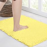 Walensee Bathroom Rug Non Slip Bath Mat (24x17 Inch Yellow) Water Absorbent Super Soft Shaggy Chenille Machine Washable Dry Extra Thick Perfect Absorbant Best Small Plush Carpet for Shower Floor