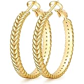 Wheat Twisted Hoop Earrings for Women Gold Wheat Circle Hoop Earrings Hypoallergenic Lightweight Statement Earrings Harvest Autumn Party Jewelry