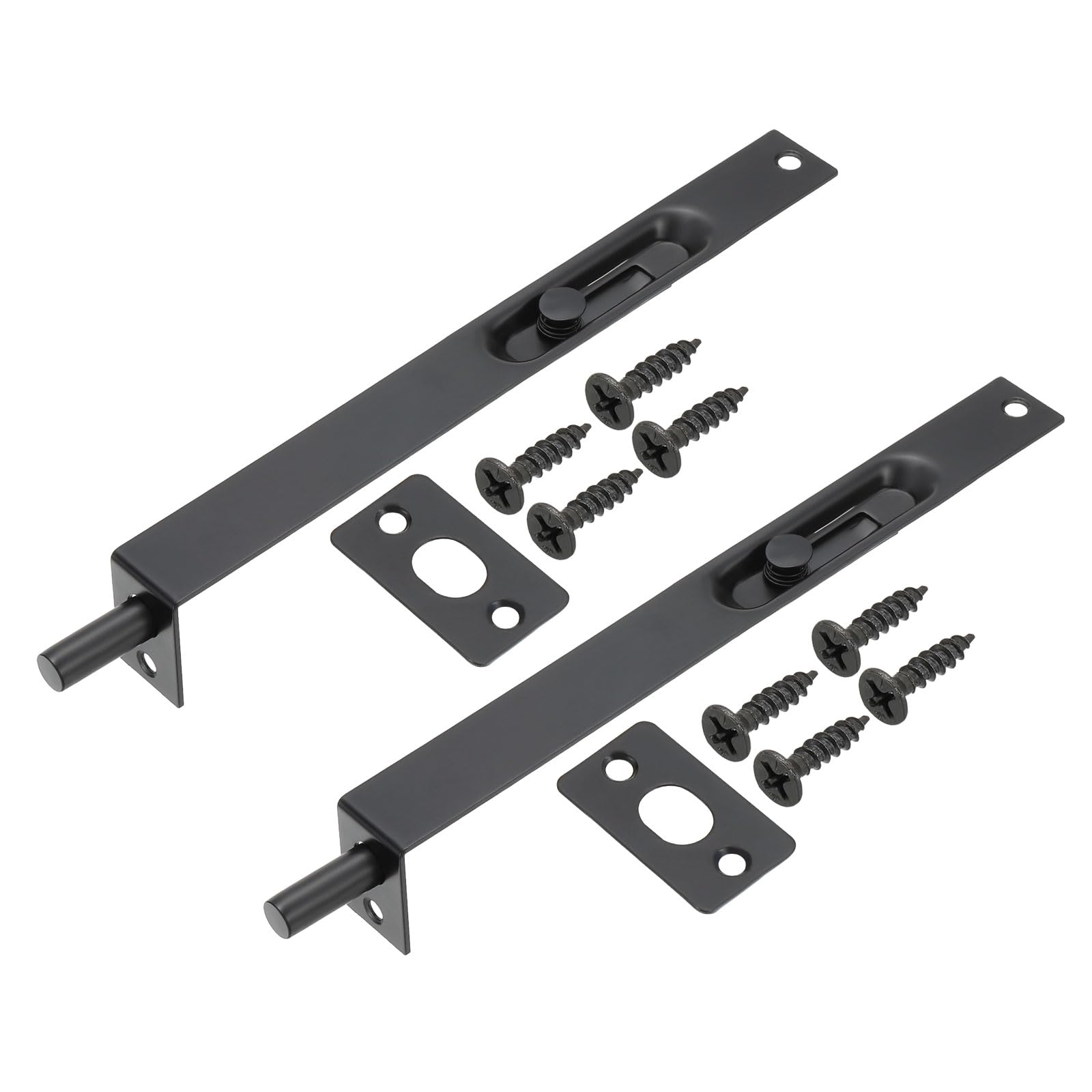 PATIKIL Flush Bolt 8" x 0.87", 2 Pcs Stainless Steel French Door Lock Concealed Slide Double Door Latch for Wood Composite Double Door, Black