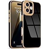 Lafunda Designed for iPhone 16 Plus Case Cute, Luxury Plating for Women Girls Gold Edge Soft TPU Bumper Cover with Camera Protection Shockproof Silicone Phone Case for iPhone 16 Plus, Black