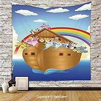FashSam Hanging Tapestries Cute Animals in Noahs Ark Sailing in Sea Ship Old Story Setting Sun Rainbows Wall Blanket for Living Room Dorm Decor(W59xL90)