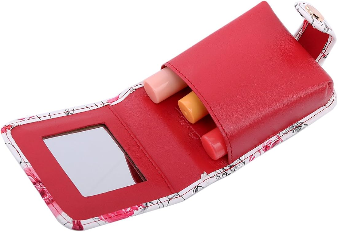 kilofly Genuine Leather Double Lipstick Case Cosmetic Makeup Holder + Gift Box, Flower 02 - Image 3