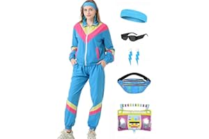 Coseaon 80s Tracksuit for Women Retro Windbreaker Outfit 90s Color Block Sportswear Set with Jacket Sweatpants