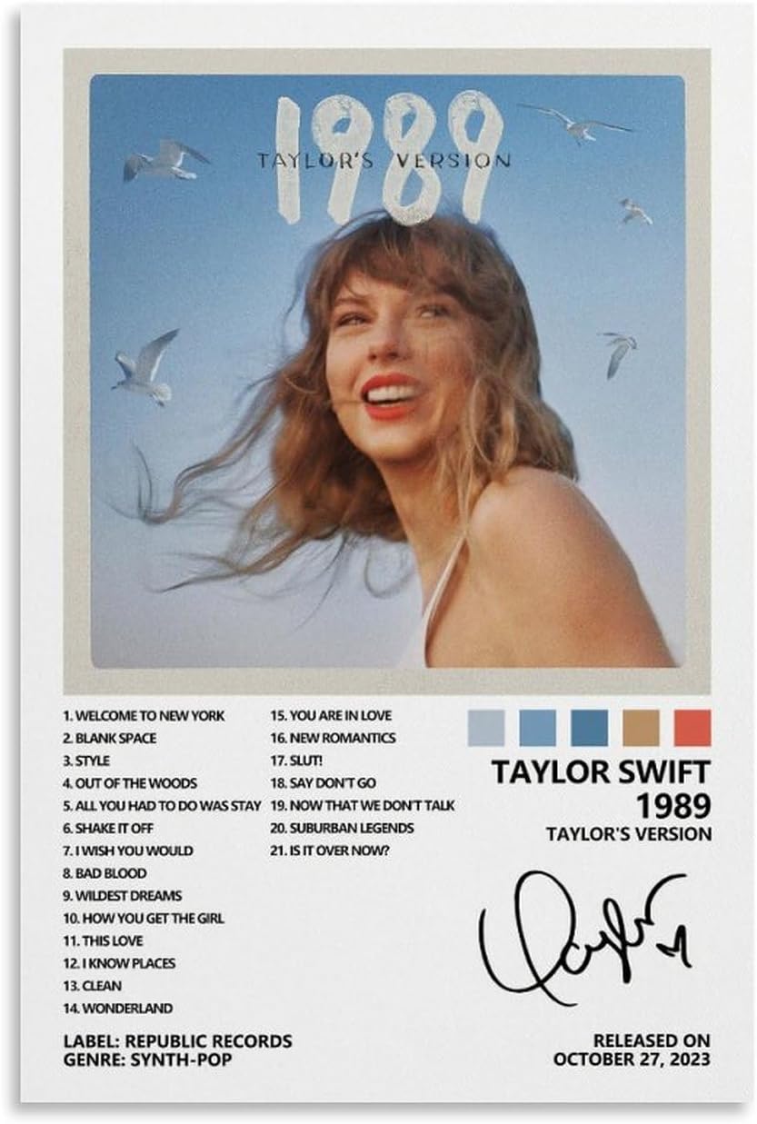 Wall Décor - LUOWEI Taylor Poster 1989 (Taylor's Version) Swift Album Cover Poster for Bedroom Canvas Posters for Room Aesthetic Wall Art Decor 12x18inch(30x45cm)
