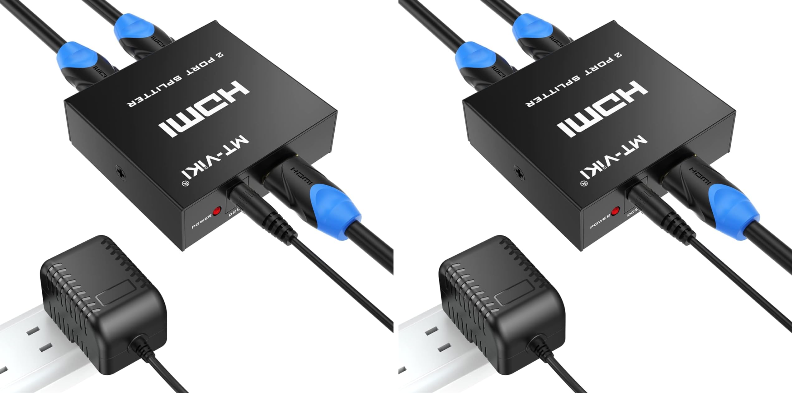 MT-VIKI 4K HDMI Splitter 1 in 2 Out, 1x2 Powered HDMI Splitter for Dual Monitors w/Power Adapter, 4K@30Hz Dual Monitors Duplicate/Mirror for PS4 Fire Stick HDTV (Pack of 2)