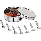 Stainless Steel Spice Box Without Lid,Stainless Steel Masala Box,Indian Spice Box with 7 Spice Containers and Spoons