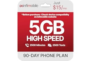 $15/Month | Infimobile Prepaid Plan: 3 Months| 5GB High-Speed Data Per Month | 2500 Minutes and 2500 Text| Prepaid Plan Service SIM Card | Nationwide Coverage | 4G, 5G V-Network