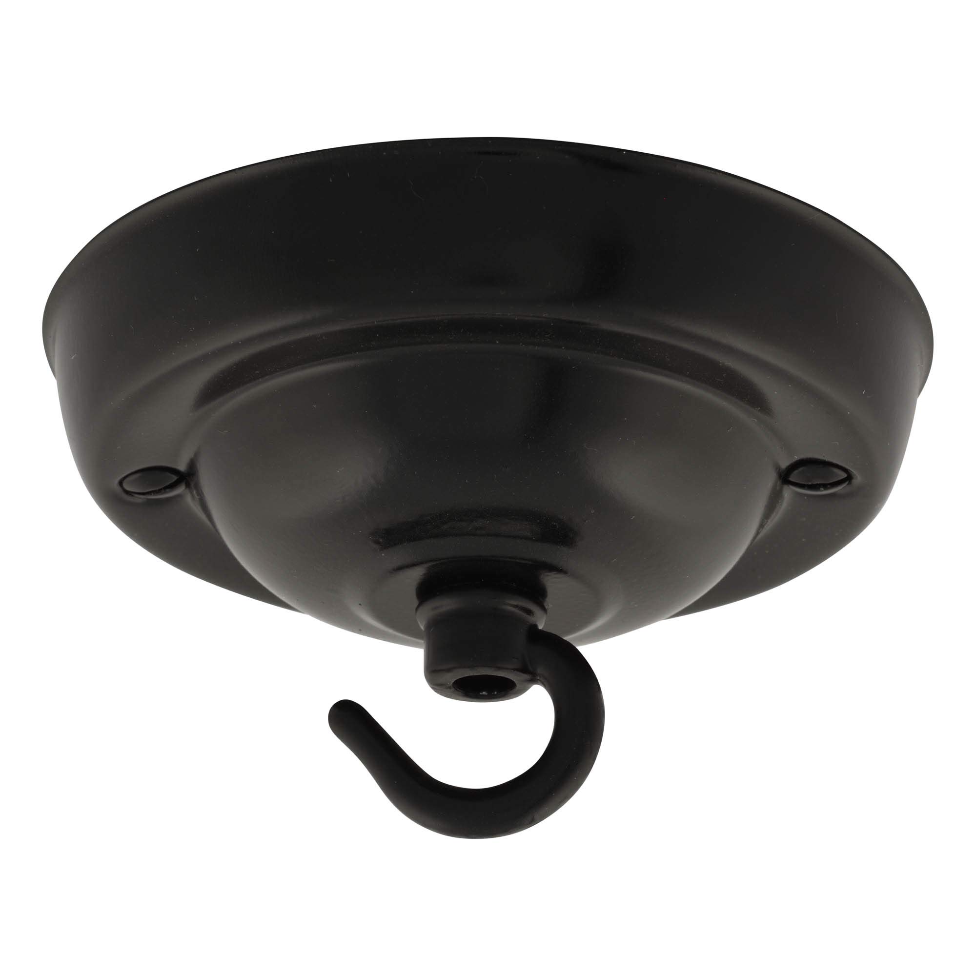 ElekTek 108mm Diameter Ceiling Rose with Hook Metallic Finishes Powder Coated Colours for Pendant Light Fittings and Chandeliers Jet Black