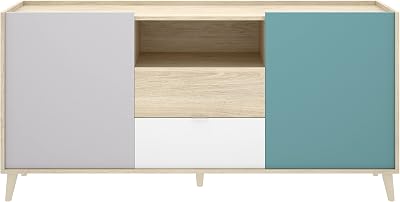 NOVA - APARADOR DE 2 PORTAS COM 2 GAVETAS COM ARRUMAÇÃO -75X155X43 cm - BRANCO / NATURAL / CINZENTO / ESMERALDA