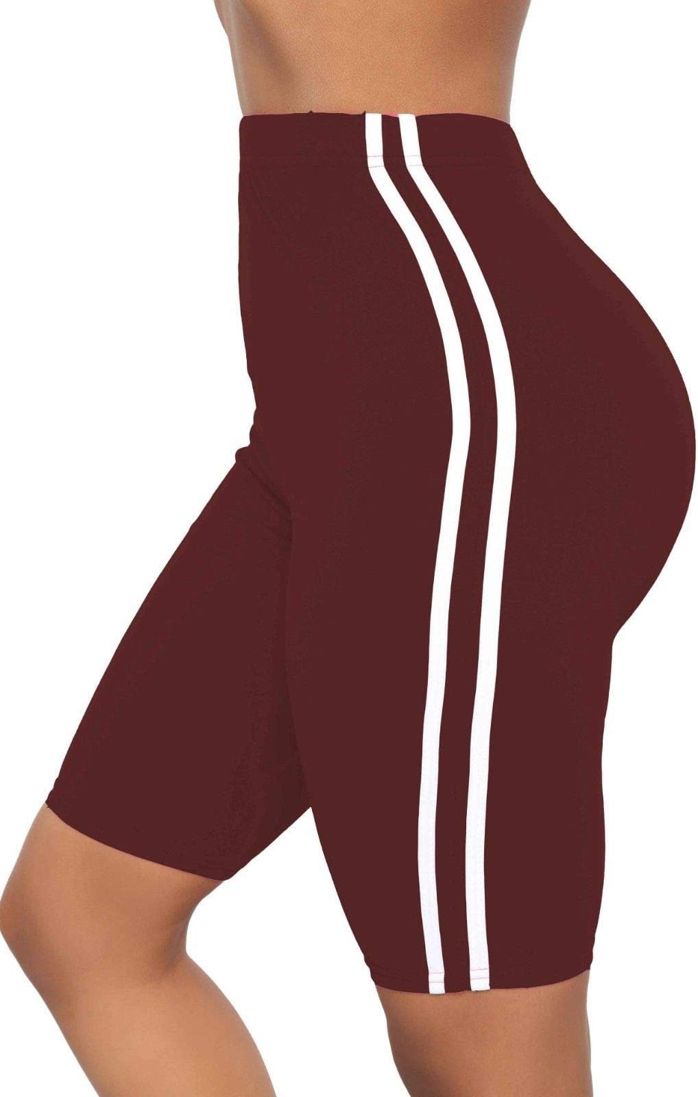 The Celebrity Fashion Womens Active Gym Side Stripe Cycling Over-Knee Shorts Tights Biker Hot Pants