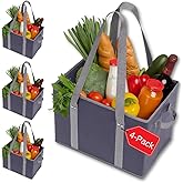 BAG-THAT! 4pk Reusable Grocery Bags Shopping Bags Tote Box Large Heavy Duty Groceries Bag Handles Foldable Reinforced Bottom (Navy Blue/Gray)