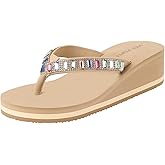 VICT POPU Flip Flops Sandals for Women Bling Rhinestones Jewel High Heel Arch Support Comfortable Soft Cushion Wedge Slip-on Casual Platform Summer Thong Sandals